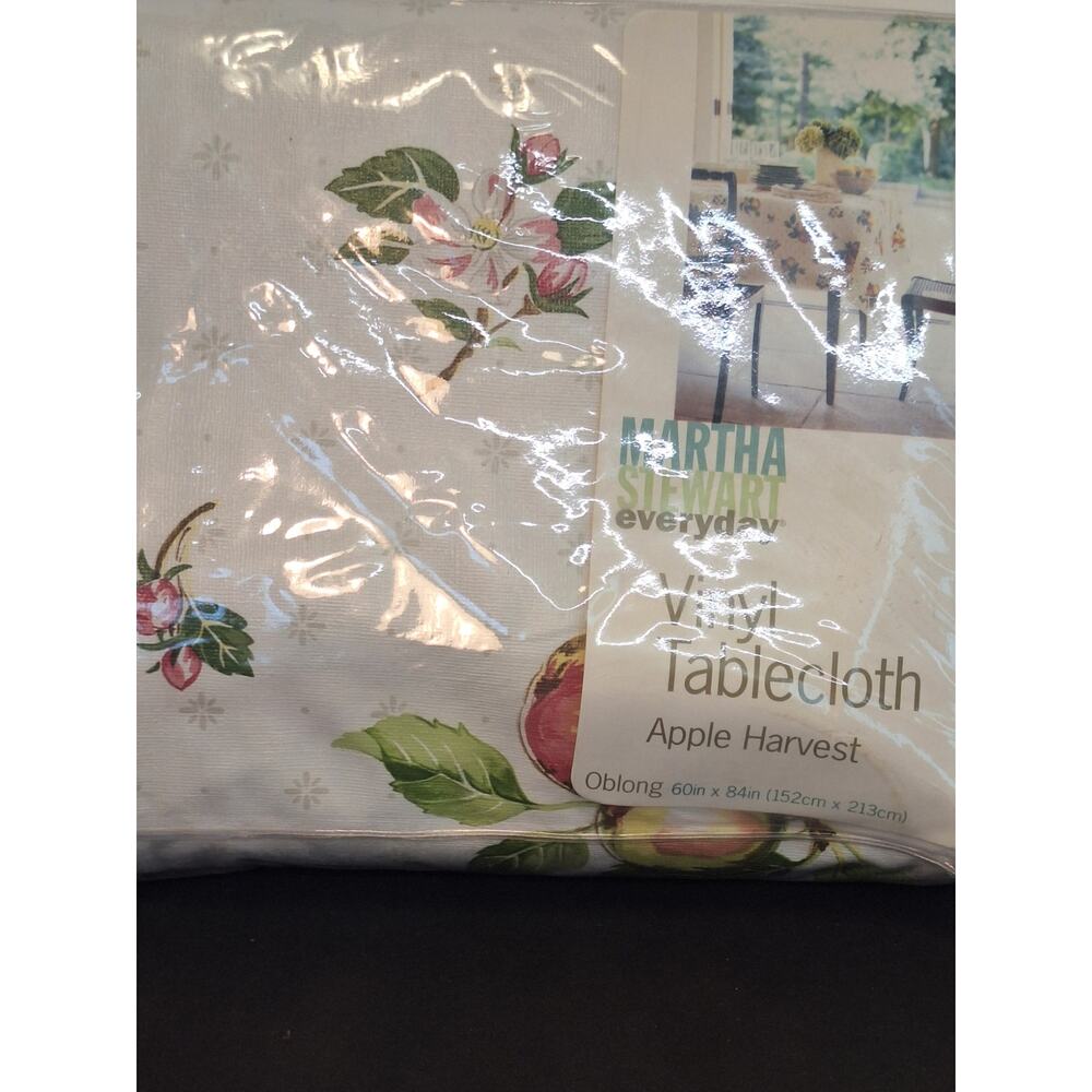 Vintage 2092 Martha Stewart Apple Harvest Vinyl Tablecloth.  Polyester backing..